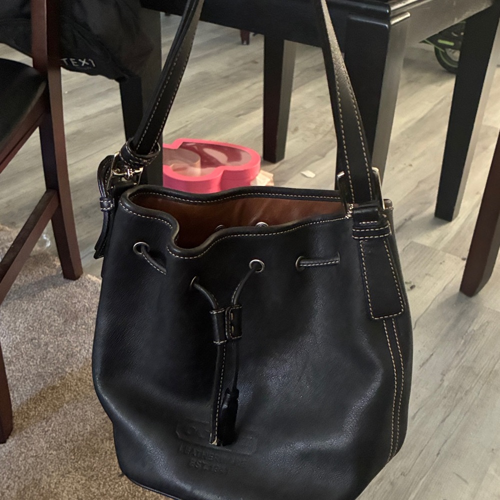 Vintage COACH Black Leather Drawstring Bucket Bag 7554 EUC